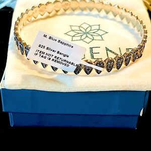 Madagascar Blue Sapphire Bangle in Black Oxidized Sterling Silver